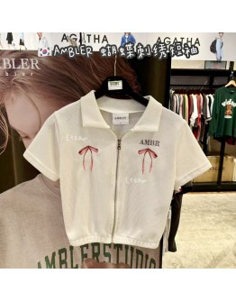 【代购】AMBLER 蝴蝶刺绣短袖