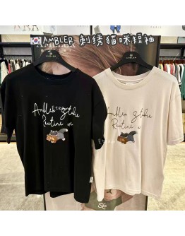 【代购】AMBLER 刺绣猫咪短袖