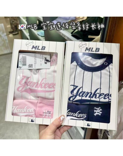 【代购】MLB 宝宝连体竖条纹长袖