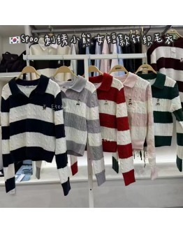 【代购】SPAO 刺绣小熊女短款针织毛衣
