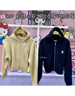 【代购】SPAO 刺绣小熊女款连帽针织外套