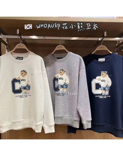 【代购】WHOAU 印花小熊卫衣
