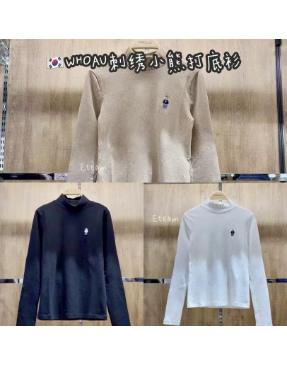 【代购】WHOAU 刺绣小熊打底长衫