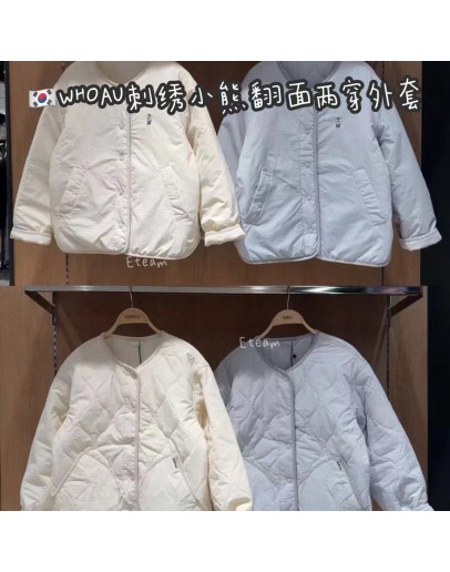 【代购】WHOAU 刺绣小熊翻面两穿外套