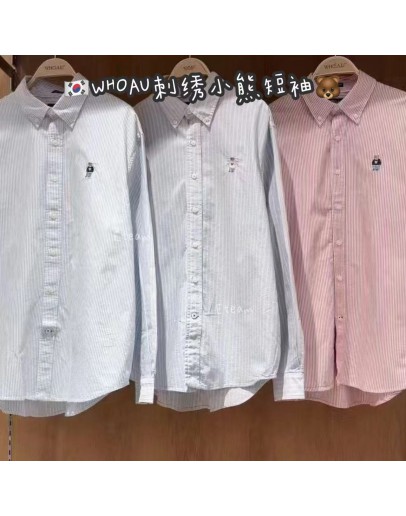 【代购】WHOAU 刺绣小熊衬衫