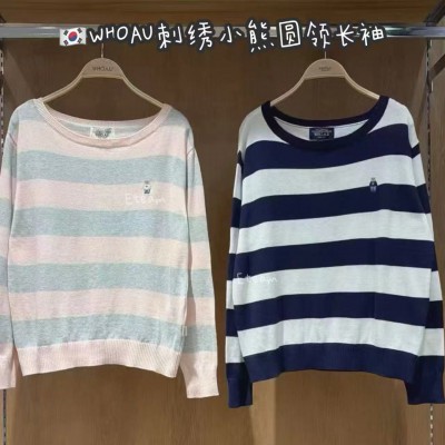 【代购】WHOAU 刺绣小熊圆领长袖