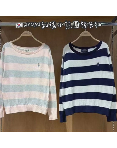 【代购】WHOAU 刺绣小熊圆领长袖