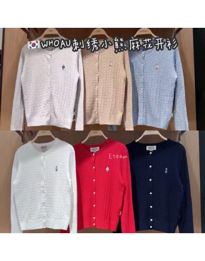 【代购】WHOAU 刺绣小熊圆领长袖