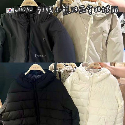 【代购】WHOAU 刺绣小熊双面穿羽绒服