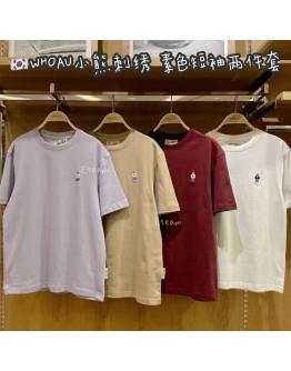 【代购】WHOAU小熊刺绣 素色短袖两件套 A1