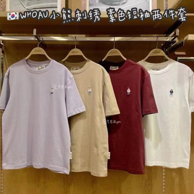 【代购】WHOAU小熊刺绣 素色短袖两件套 A1