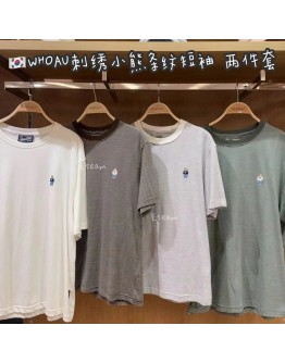 【代购】WHOAU 刺绣小熊条纹短袖 两件套