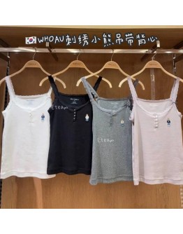 【代购】WHOAU 刺绣小熊吊带背心