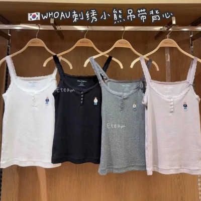 【代购】WHOAU 刺绣小熊吊带背心