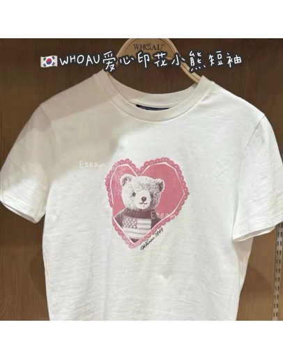 【代购】WHOAU 爱心印花小熊短袖