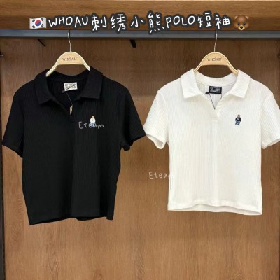 【代购】WHOAU 刺绣小熊POLO短袖