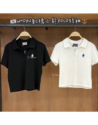 【代购】WHOAU 刺绣小熊POLO短袖