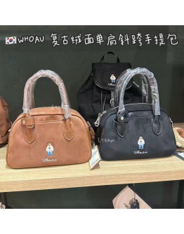 【代购】WHOAU复古绒面单肩斜挎手提包
