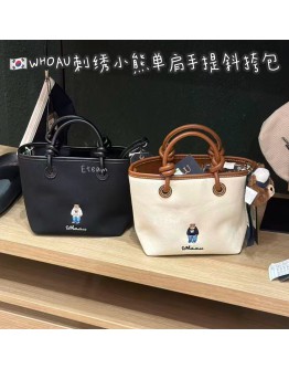 【代购】WHOAU 刺绣小熊单肩手提斜挎包