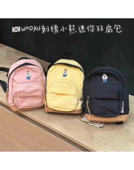 【代购】WHOAU 刺绣小熊迷你双肩包