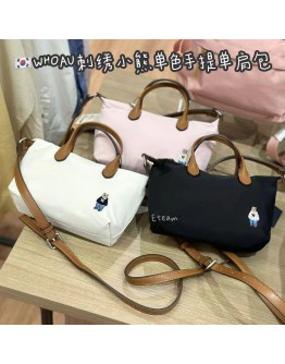 【代购】WHOAU 刺绣单色手提单肩包