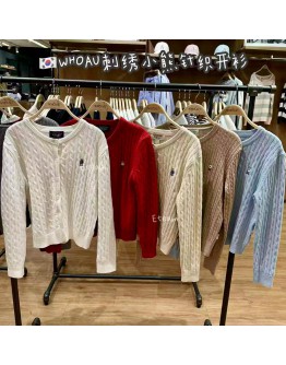 【代购】WHOAU 刺绣小熊针织开衫