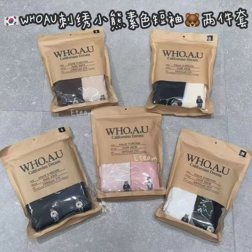 【代购】WHOAU小熊刺绣 素色短袖两件套