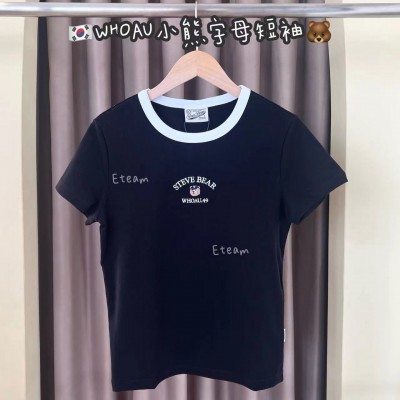 【现货】WHOAU 小熊字母短袖 #S胸围80衣长54 黑色