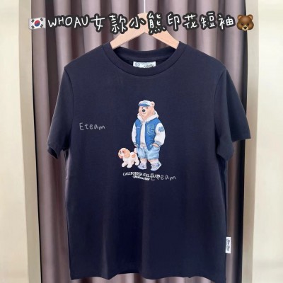 【现货】WHOAU女款小熊印花短袖 #S胸围49衣长57 黑色