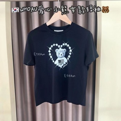 【现货】WHOAU爱心小熊女款短袖 #S胸围90衣长47.5 黑色