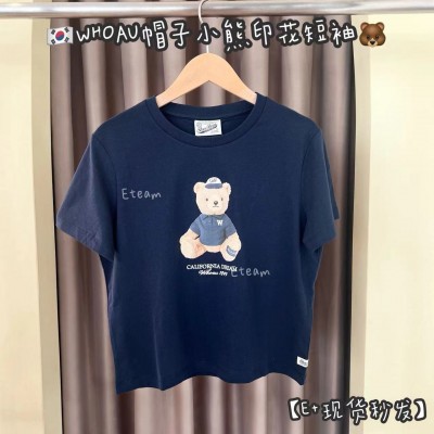 【现货】WHOAU帽子小熊女款短袖 #S胸围94衣长48 藏蓝色