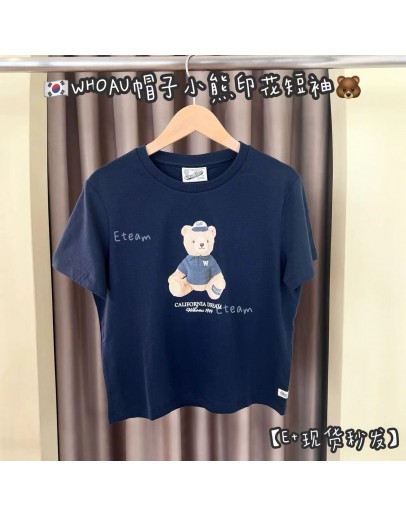 【现货】WHOAU帽子小熊女款短袖 #S胸围94衣长48 藏蓝色
