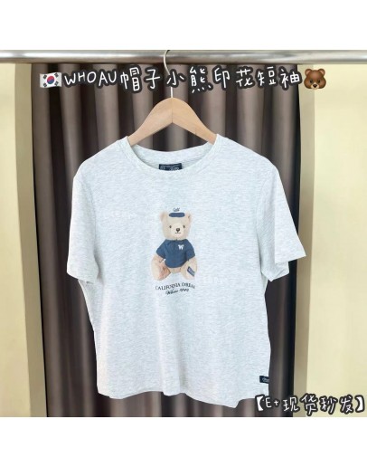 【现货】WHOAU帽子小熊女款短袖 #M胸围99衣长50 灰色