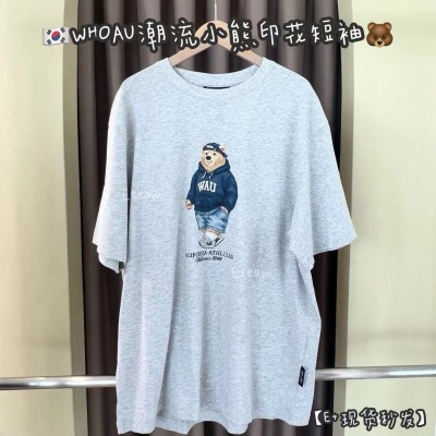 【现货】WHOAU潮流小熊印花短袖 #XL 胸围117衣长72 灰色