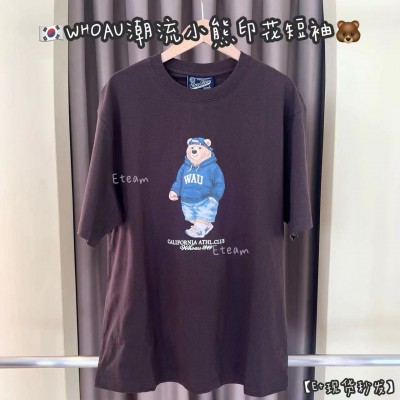 【现货】WHOAU潮流小熊印花短袖 #L 胸围112衣长70 褐色