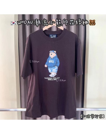 【现货】WHOAU潮流小熊印花短袖 #L 胸围112衣长70 褐色