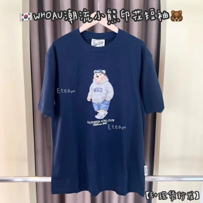 【现货】WHOAU潮流小熊印花短袖 #M 胸围107衣长68 藏蓝色