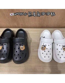 【代购】WHOAU新款小熊厚底洞洞鞋