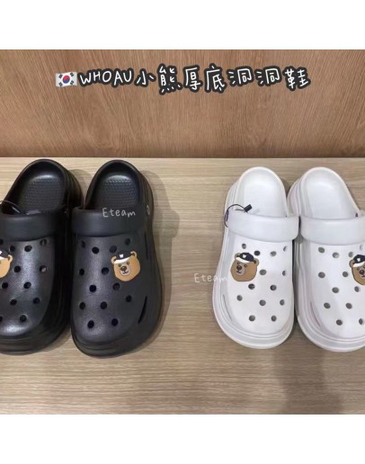 【代购】WHOAU新款小熊厚底洞洞鞋